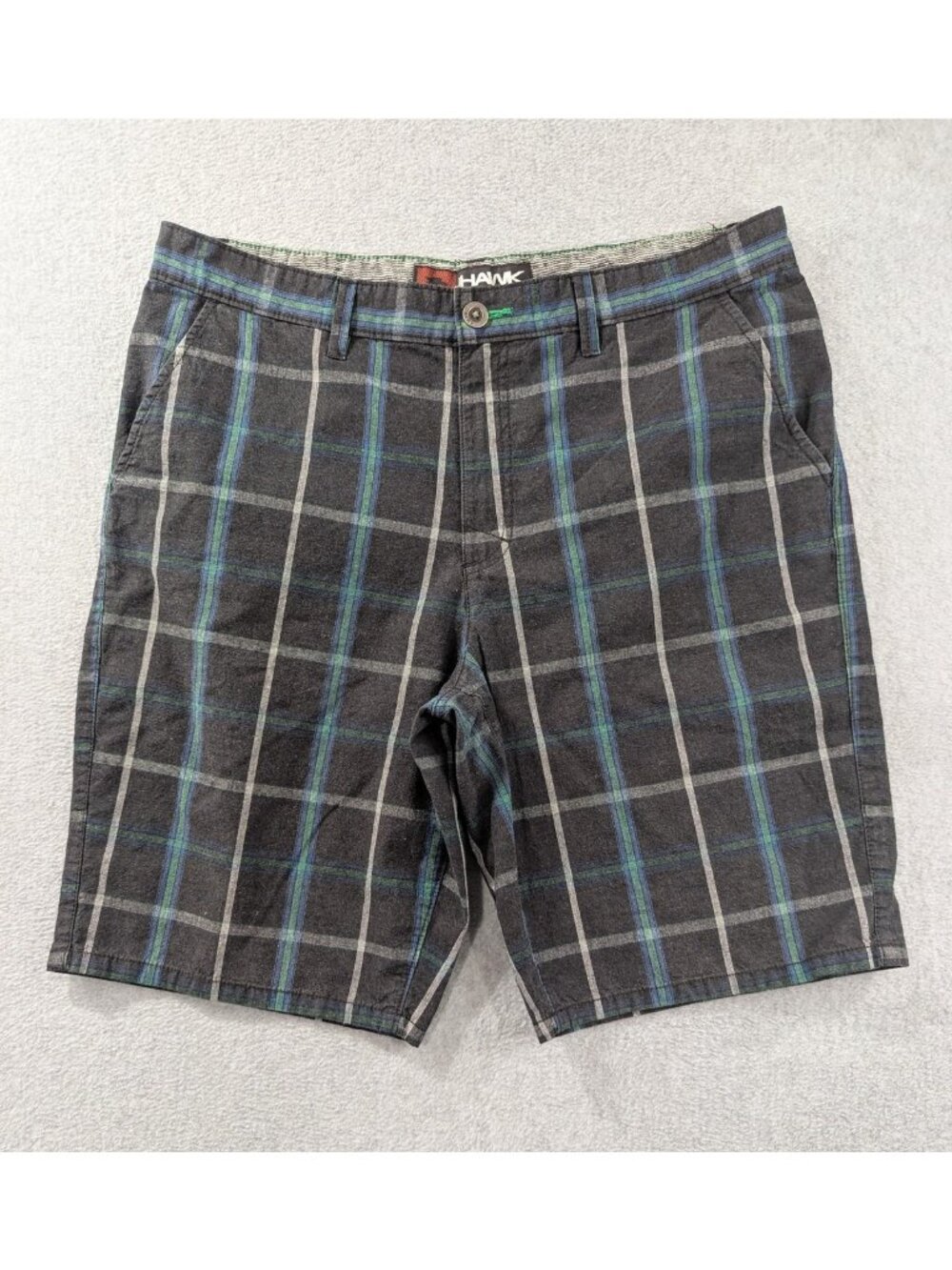 Tony Hawk Shorts Mens 36 Gray Plaid Chino Skull Logo 10 Inseam Summer Casual